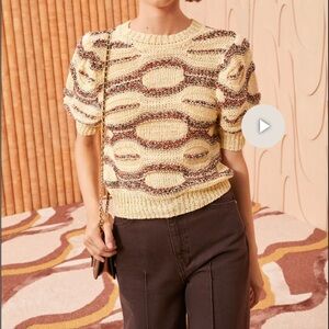 Ulla Johnson Cream and Brown Patterned Crop Top